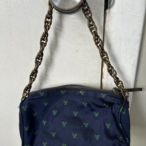 J. Crew Navy, Silk Barrel Bag with small tennis racket print--NEW w/o tags